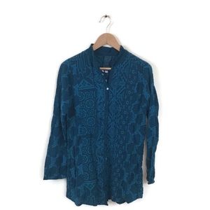 Johnny Was Top Blue Embroider Eyelet Blouse XS
